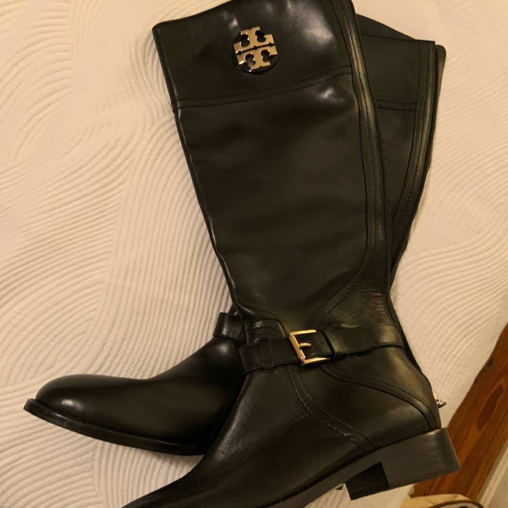 Tory Burch Adeline Black Leather Riding Boot